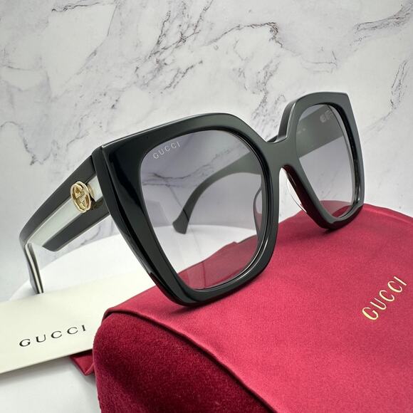 New GUCCI Sunglasses Black Square Gold Metal GG Web Arms Womens Authentic Gucci - Picture 10 of 16